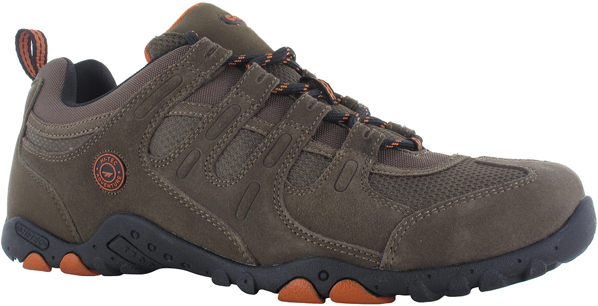 Hi-Tec QUADRA CLASSIC Comfort Leather Trail Shoe Mens Charcoal Grey/Black/Red 