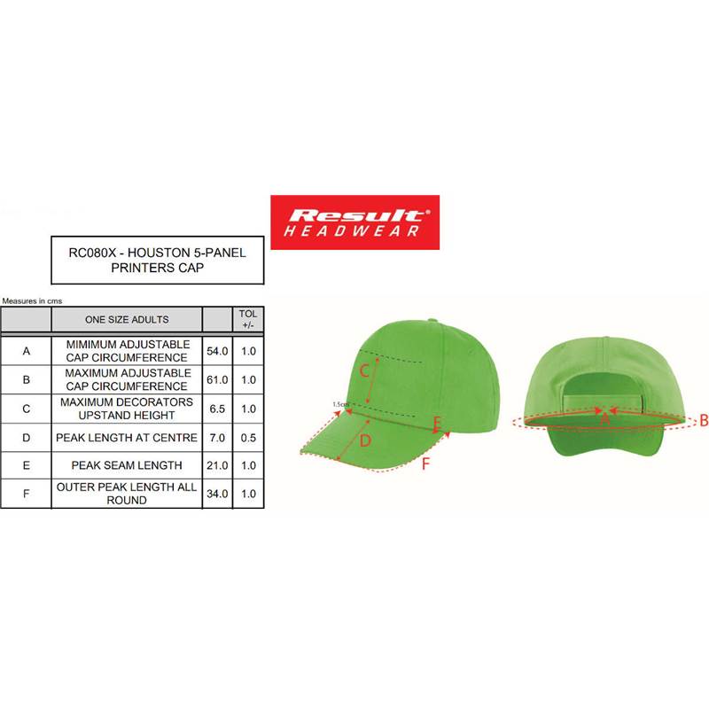Result Unisex Houston 5-Panel Printers Cap RC080X-2
