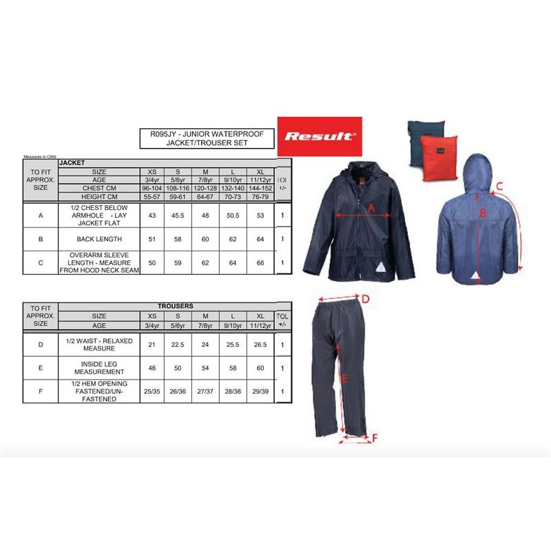 Result Junior Waterproof Jacket and Trouser Set R95J-4